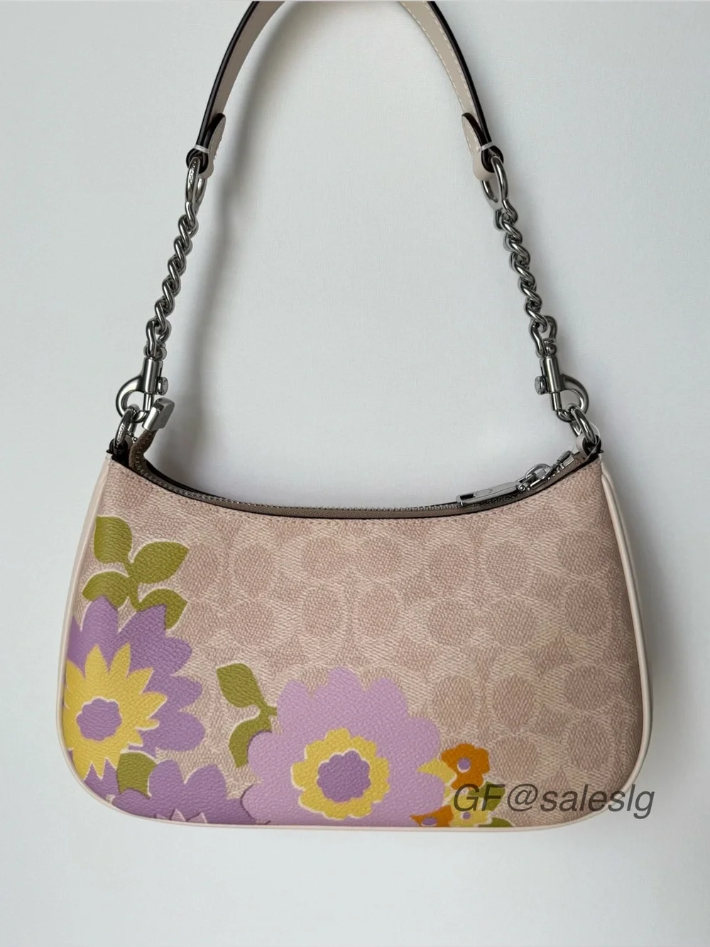 Coach Teri Shoulder Bag In Signature Floral Silver/Sand/Purple CBG73 NWT